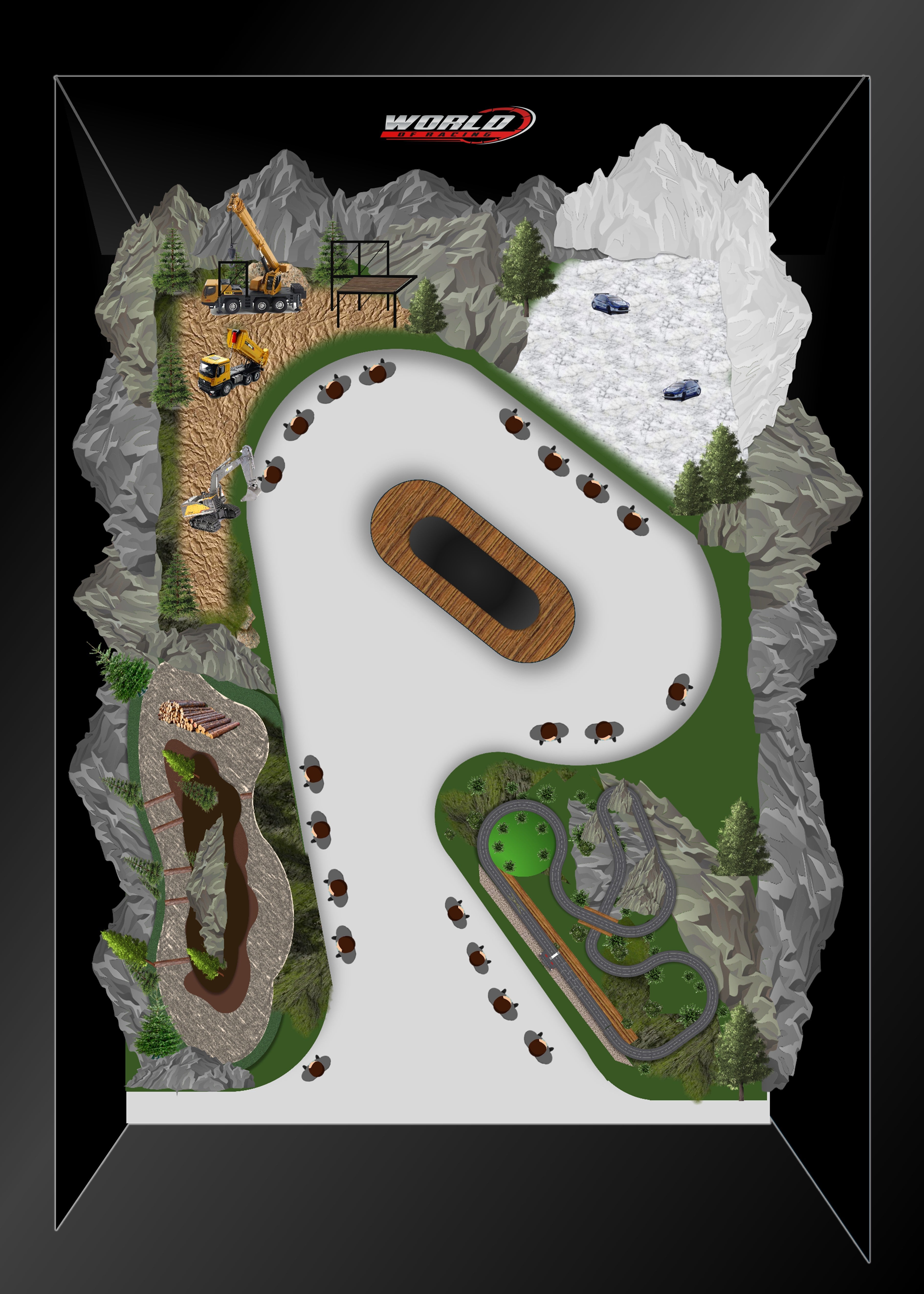 ✏️ Eerste concepttekening van onze compacte World of Racing-vestiging onthuld! 🏁